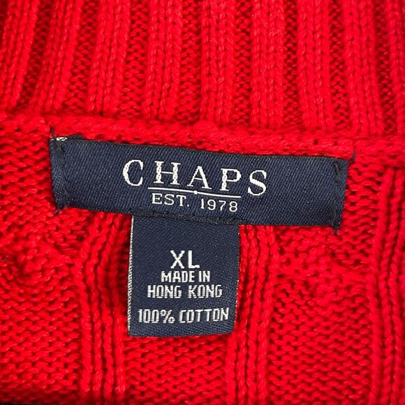 Chaps Womens XL Red Cable Knit Sweater Cotton Shawl Collar Long Sleeve - Picture 4 of 7